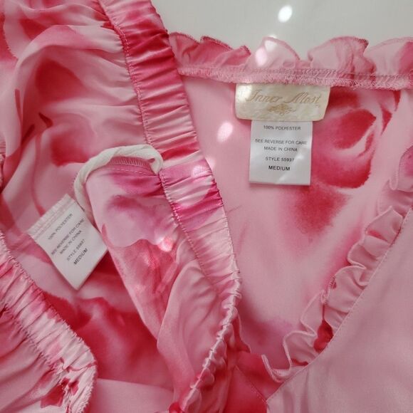 Inner Most Pink Floral 2-Piece Vintage Lightweight Satin Pajamas Womens Medium - Picture 9 of 11